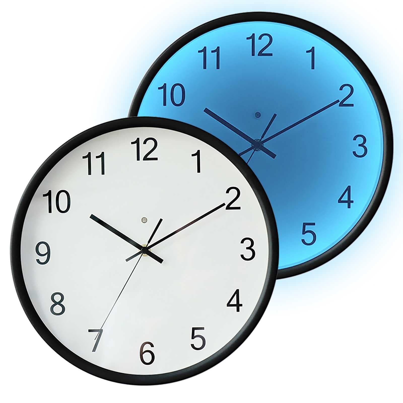 WENCY Modern Night Light Wall Clock, 12 Inch Silent Non-Ticking Quartz Wall Clocks with Voice Control Blue Light, Silent Movement Luminous Wall Clock for Kitchen Bedroom