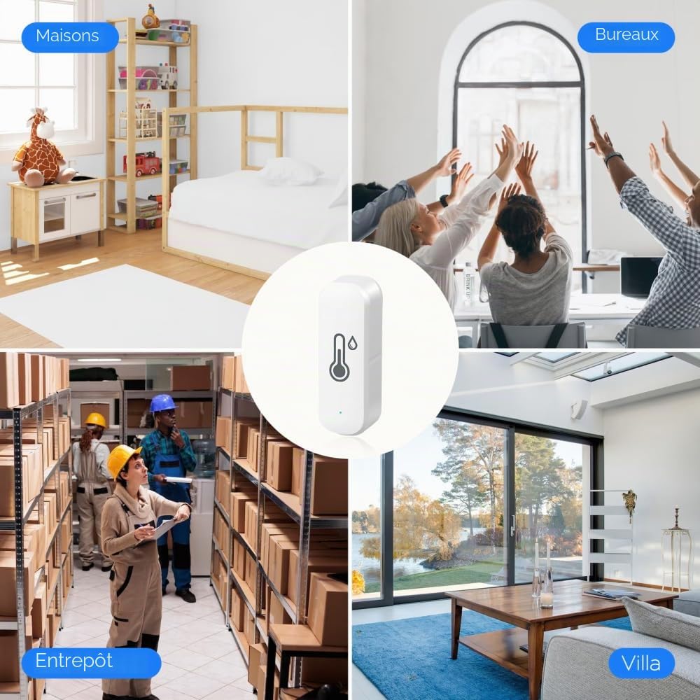 Wifi ThermomèTre HygromèTre IntéRieur-Capteur De TempéRature Sans Fil Avec Enregistreur De DonnéEs, Surveillance à Distance Et Alarme Via L'Application Tuya-Compatible Avec Alexa, Google (Lot De 4)