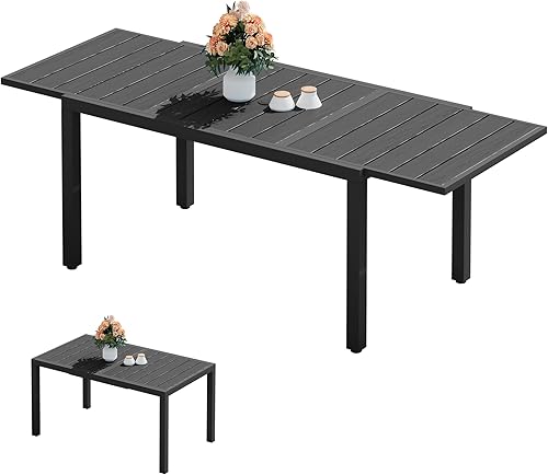 Miniatura 19 de SERWALL Juego de comedor para exteriores de 9 piezas, mesa de comedor expandible de 60 a 83 pulgadas y 8 sillas de polietileno de alta densidad