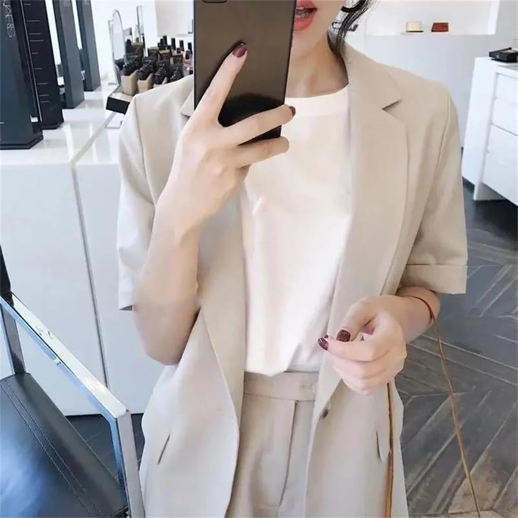 Women Solid Short Sleeve Blazer Set, Thin Blazer Wide Leg Shorts Temperament Two-Piece Outfits