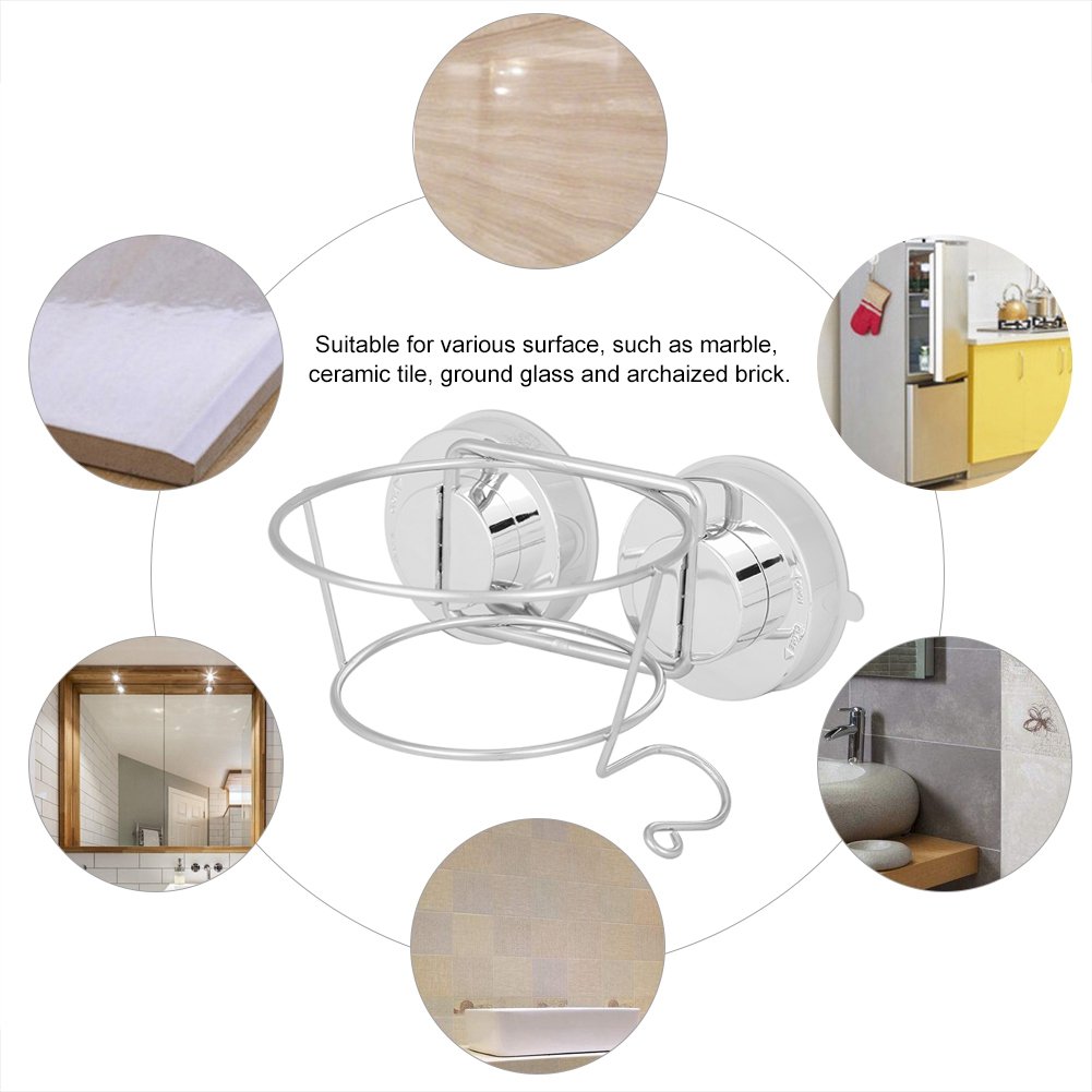 nobrands Samfox Hair Dryer Holder, Stainless Steel Suction Cup Wall-Mounted Hair Dryer Holder Stand Hanging Rack for Home Bathroom - Image 2