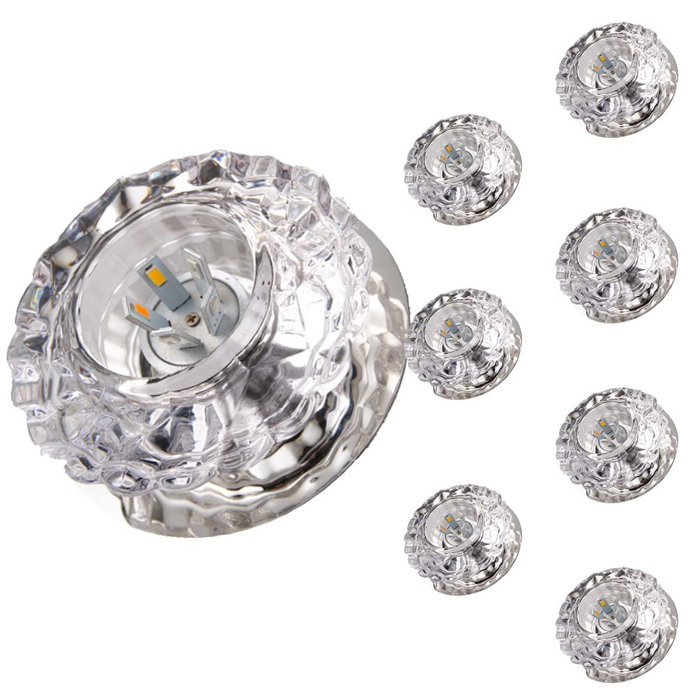FAZRPIP Crystal Ceiling Light Set Of 8, Baffle Trim,3W/5W Round LED Recessed Downlight Crystal LED Spotlight For Living Room, Bedroom, Hallway Decoration Lighting