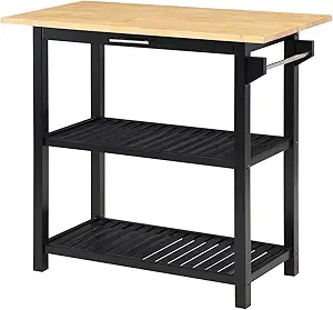 Convenience Concepts Designs2Go 3 Tier Butcher Block Kitchen Prep Island 40" - 3 Tier Modern Cooking Cart with Drawer, Food Serving Station for Kitchen, Dining Room, Black