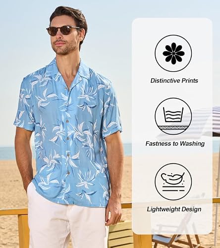 Damipow Mens Unique Pattern Hawaiian Shirt Beach Tropical Button Up Shirts Vacation Cruise Hawaii Summer Clothes,Grey Blue,L — view 3