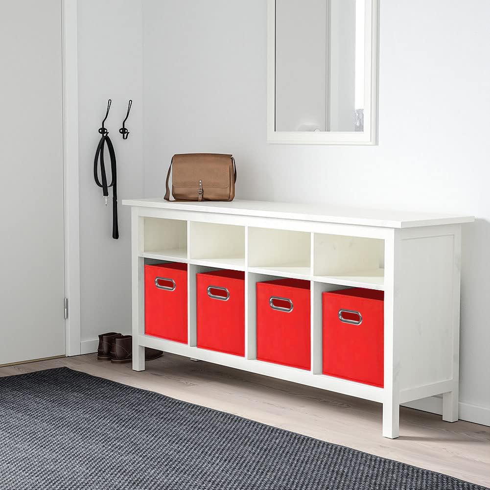 powerking Contenitore contenitore di stoccaggio in tessuto, 6 Pack pieghevole panno di stoccaggio Cube Organizer Cassetto con maniglia in metallo per armadio e giocattoli di stoccaggio, Rosso