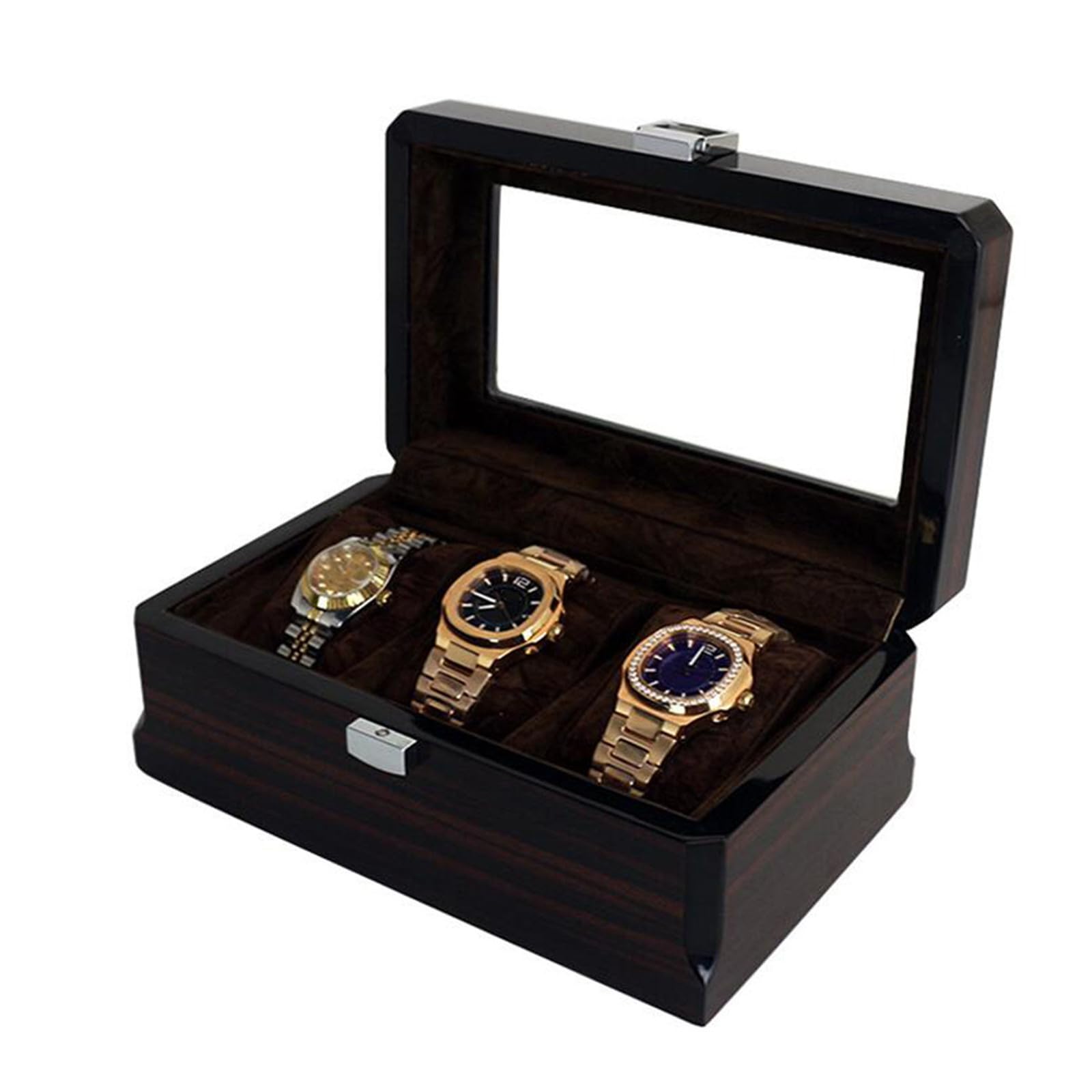 Operitacx Uhrenbox mit 3 Fächern in Schwarz für Aufbewahrung | Vintage Optik, Elegante Ausführung, als Geschenk zum Geburtstag