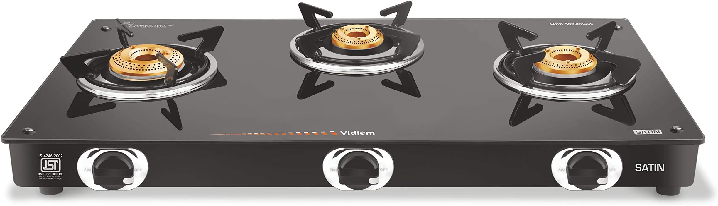 Vidiem Gas Stove S3 213 A SLEEK (Black) Stainless Steel 3 Burner Gas