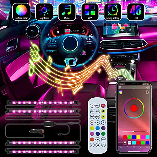 Interior Car Lights, 48 LEDs Lights for Car, 16 Million Colors Neon Accent Lights Kit, Car Accessories Car Interior Lights, RGB LED Rock Lights, for Vehicle Internal, RV, SUV, Romantic Date - DC 12V