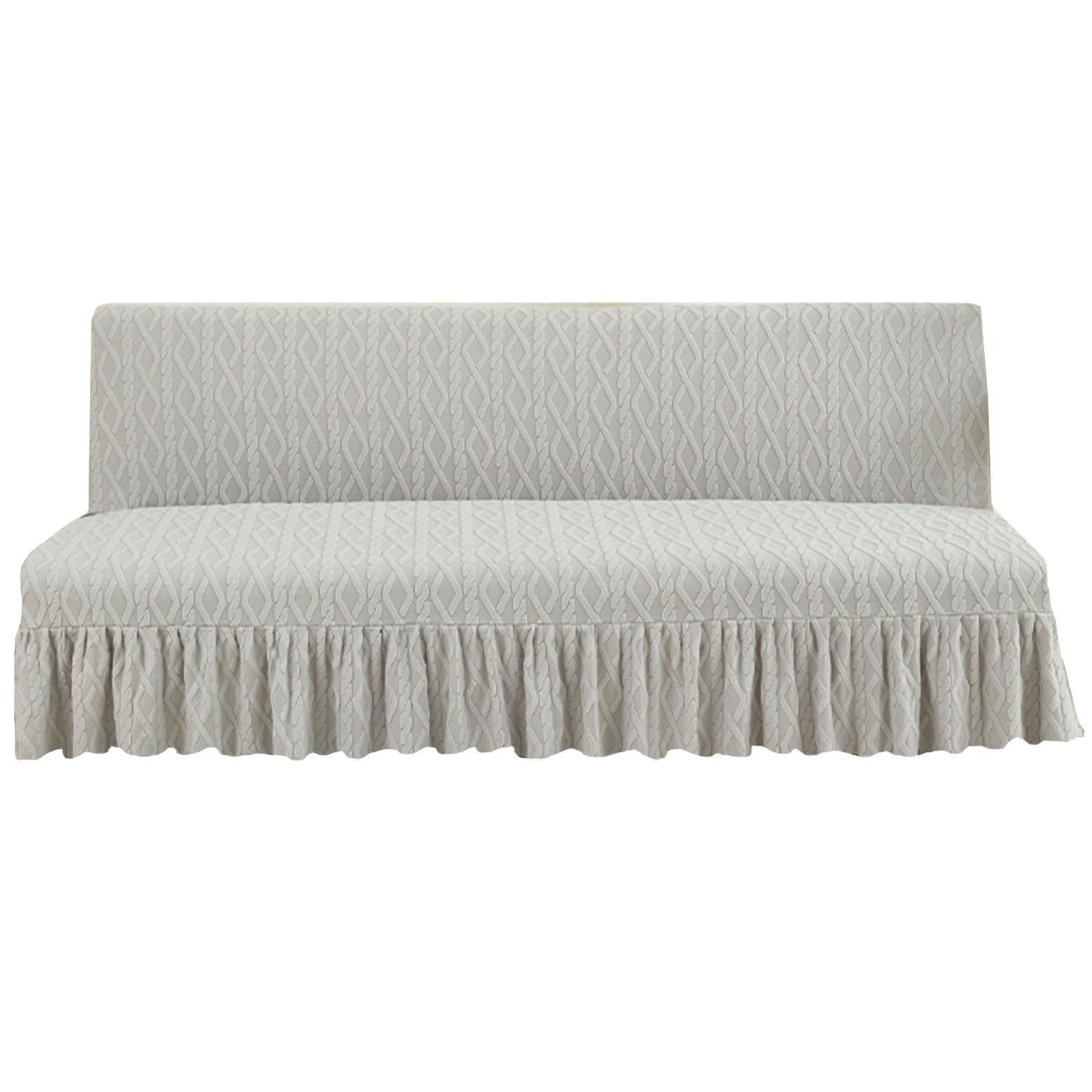 ZRCYXDW Armless Sofa Cover, Folding Futon Cover with Skirt Soft Stretch Futon Slipcover Machine Washable Sofa Bed Cover-Light Grey-Small