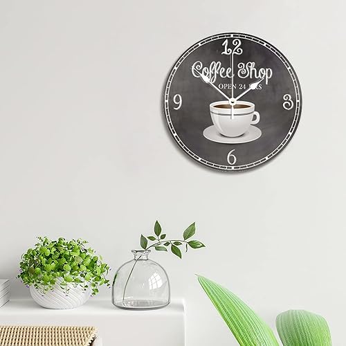 Miniatura 3 de ArogGeld Reloj de pared de café de estilo vintage, reloj de madera de 12 pulgadas, silencioso, sin tictac, funciona con pilas, para sala de estar,