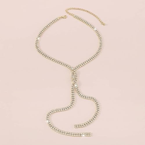 Miniatura 5 de Chargances Collar largo brillante con diamantes de imitación en Y Lariat, collar de fondo de cristal de tenis, collar de declaración de joyería