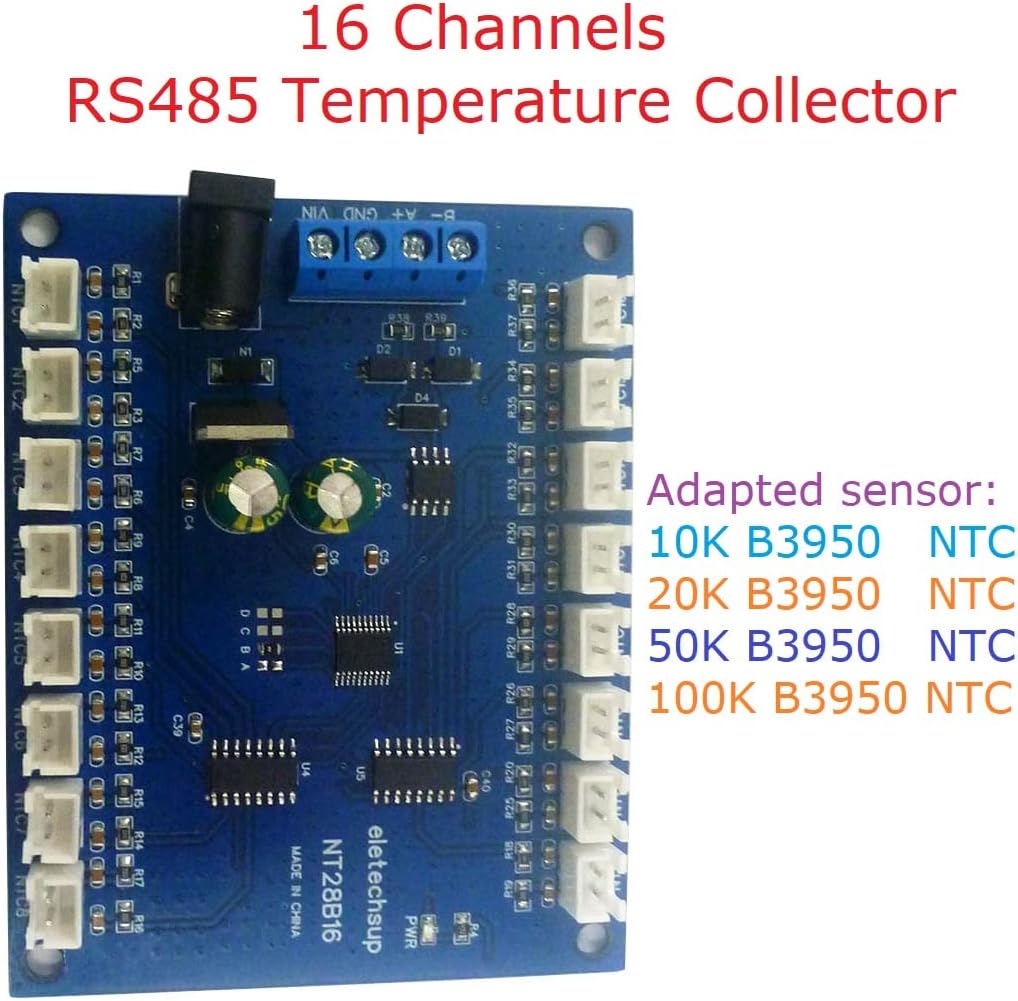 16Ch RS485 Temperature Collector Modbus RTU Paperless Recorder 10K/20K/50K/100K B3950 NTC Sensor (1PCS 10K Mainboard)