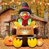 Opemon 6FT Thanksgiving Inflatables Turkey Blow Up with Built-in Led Lights for Outdoor Holiday Yard Lawn Air-Blown Decorations