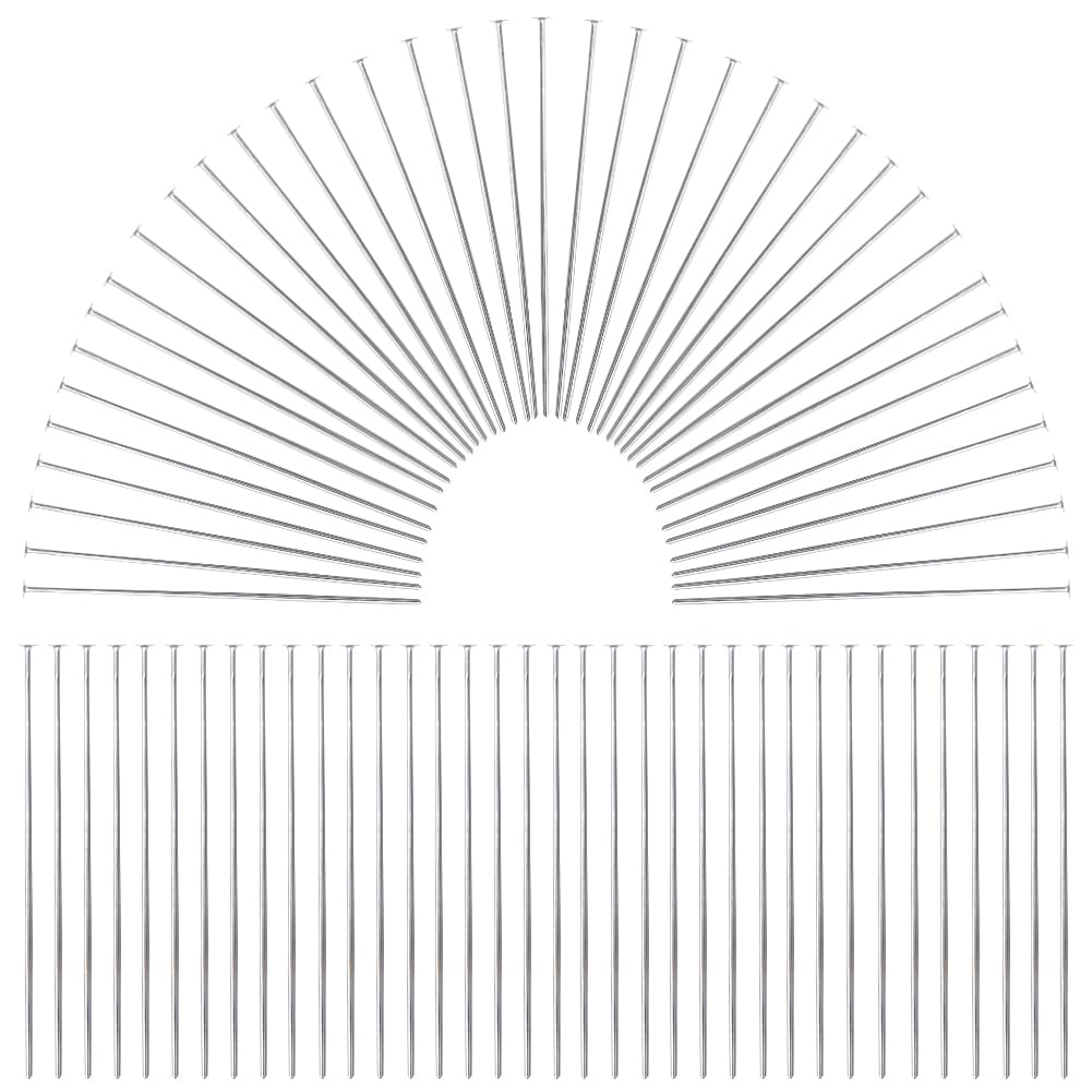 SOFPLATE 1 Box 600Pcs Straight Pins Bulk Silver Flat Head Pins Brass 50mm Long Brass Flat Headpins Jewelry Findings Pins for Jewelry Making Accessories Supplies DIY Dangle Earring Crafts Women Adult
