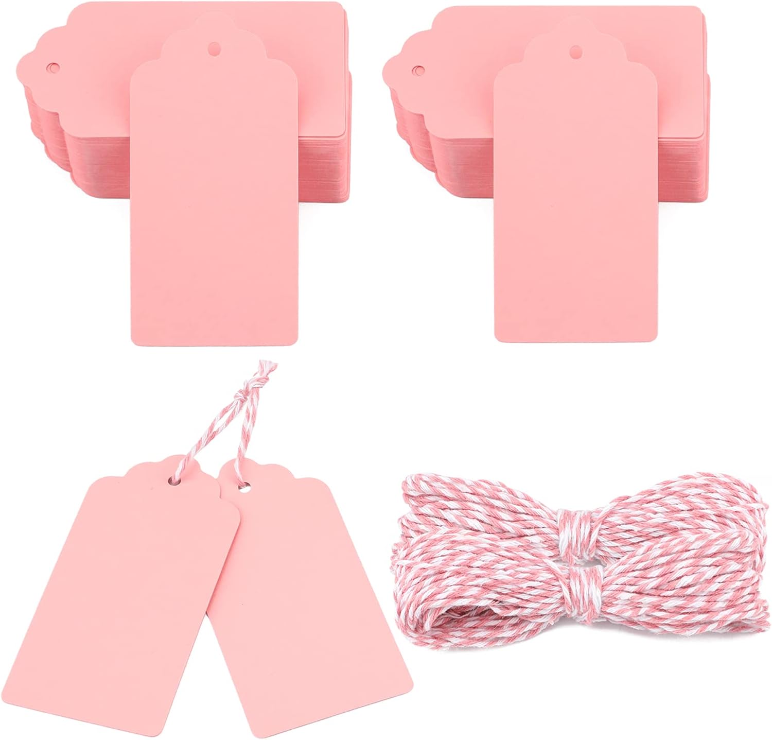 100Pcs Blank Gift Tags with String,Pink Paper Gift Tags,3.