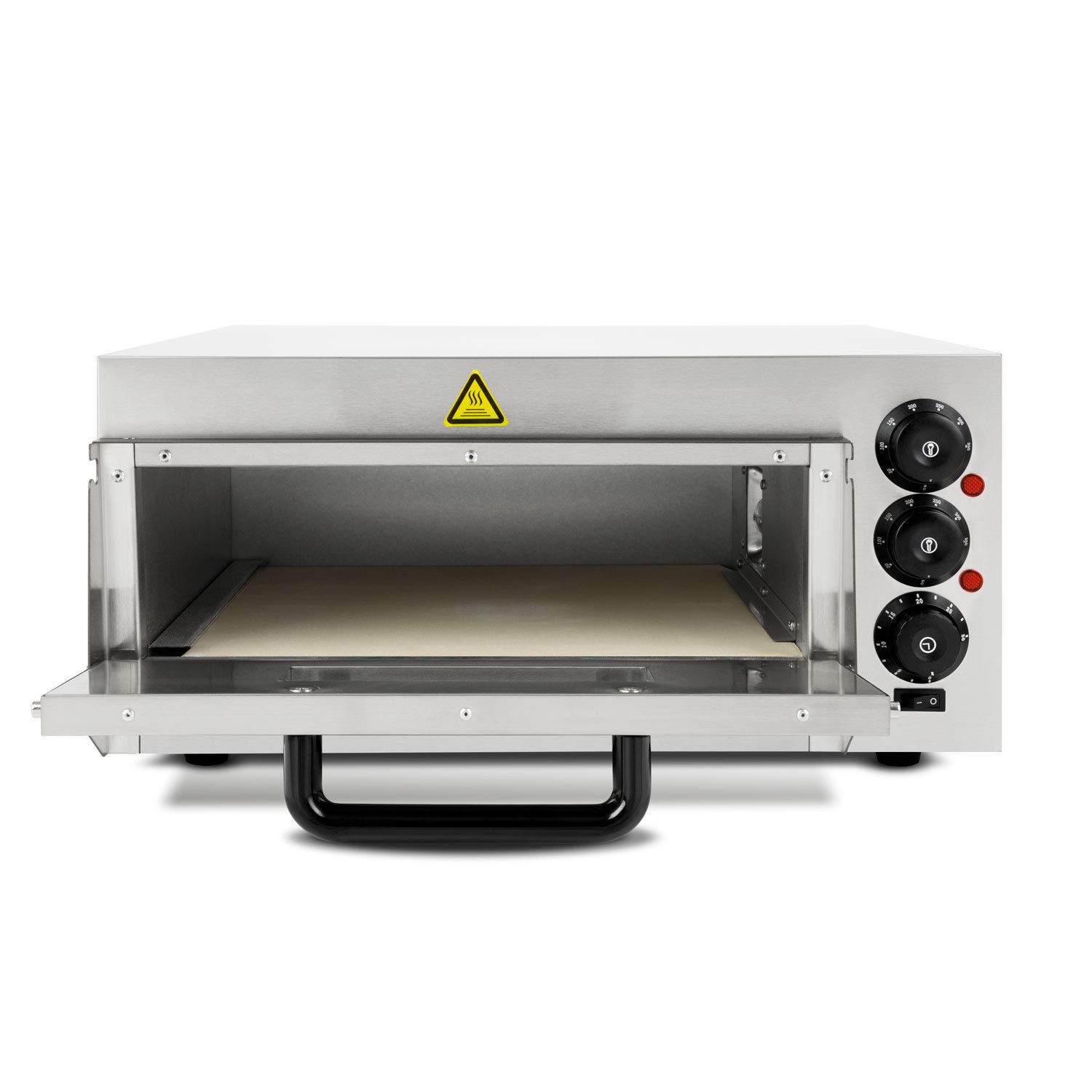 VERTES Four à pizza, électrique 2000W, four en pierre en acier inoxydable avec pierre réfractaire, chaleur de voûte et de sole réglable indépendamment jusqu'à 350°C, fonction minuterie et lumière