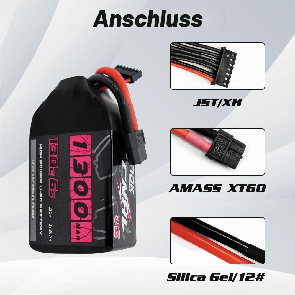 CNHL 1300mAh 6S Lipo Akku 22.2 130C mit XT60 Stecker für UAV Drohnen FPV Rennrad Quadcopter Flugzeug Hubschrauber RC Auto RC Boot (2 Stück)