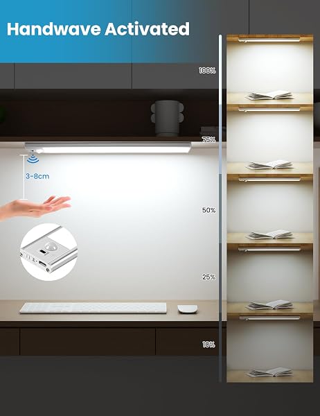 LouBout Under Cabinet Kitchen Lights Hand Wave Activated, 56LED 30cm Motion Sensor Lights Indoor, 3 Pack 3 Color Temps Stepless Dimming USB-C Rechargeable Cupboard Light for Kitchen Wardrobe Hallway - 2