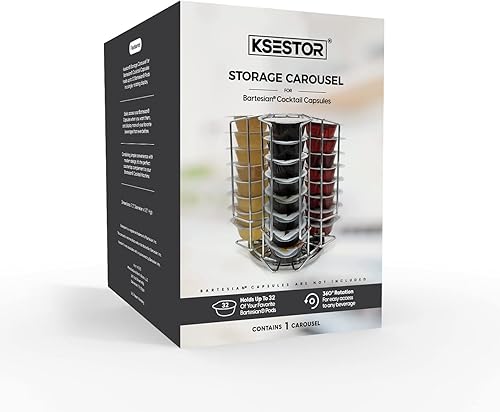 Carrusel de almacenamiento para cápsulas de cóctel bartesiano de Ksestor - Capacidad para hasta 36 cápsulas bartesianas - Rotación de 360 grados -