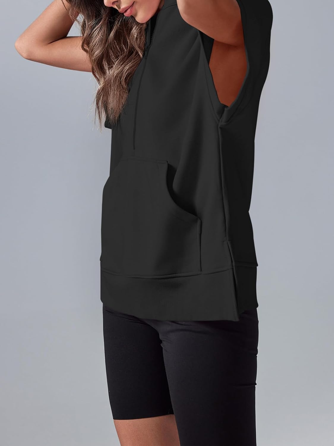 Fisoew Womens Oversized Half Zip Hoodies Short Sleeve Casual Sweatshirts Pullover Tops with Pockets - Image 4