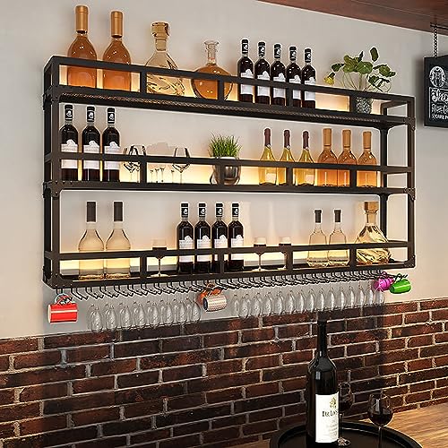 Naścienny stojak na wino, metalowy stojak wiszący o dużej pojemności, żelazna pływająca półka na butelki alkoholu, przechowywanie wina i dekoracja do kuchni, jadalni