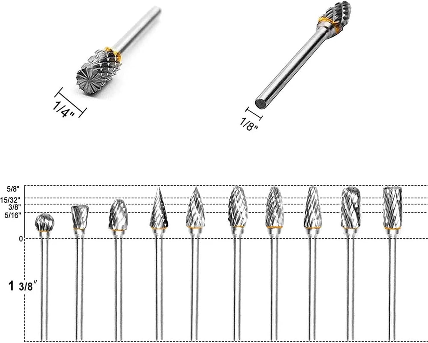 Tungsten Carbide Rotary Burr Set 20/30pcs 1/8" Shank Double Cut Die Grinder Bits