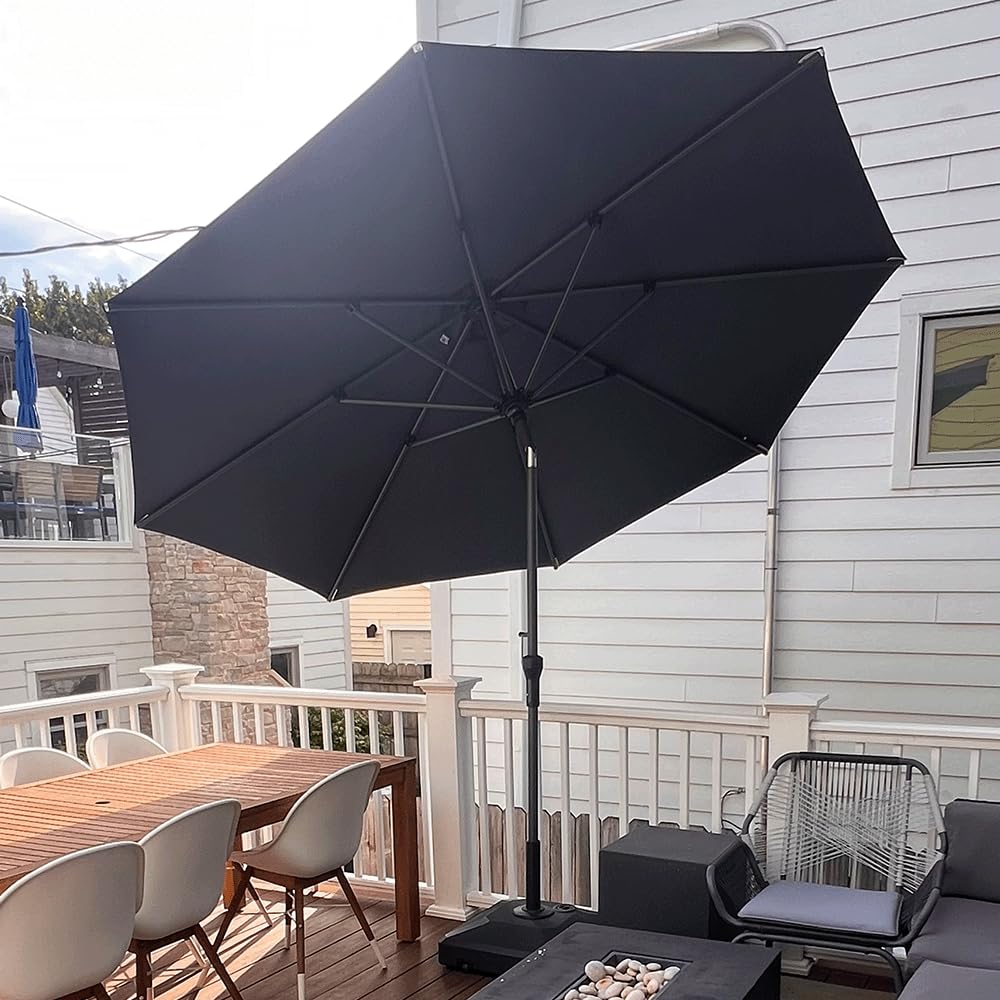 PURPLE LEAF 10' Round Patio Umbrella Outdoor Table Umbrella Aluminum Frame Market Umbrella Sun Umbrella with 8 Sturdy Ribs & Tilt for Garden Deck Lawn