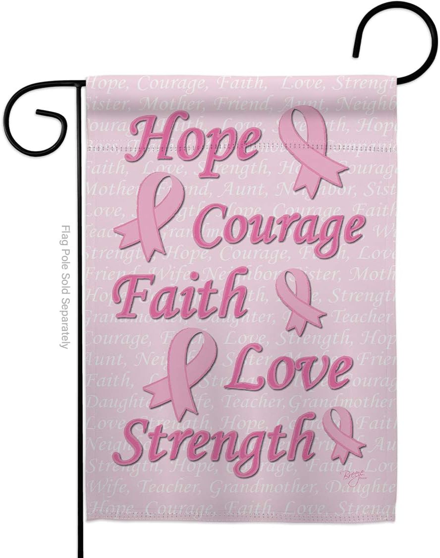 Hope Faith Courage Burlap Garden Flag Support Awareness Inspirational Survivor Ribbon Prevention Cancer Autism Breast BLM Small Decorative Gift Yard House Banner Double-Sided Made In USA 13 X 18.5
