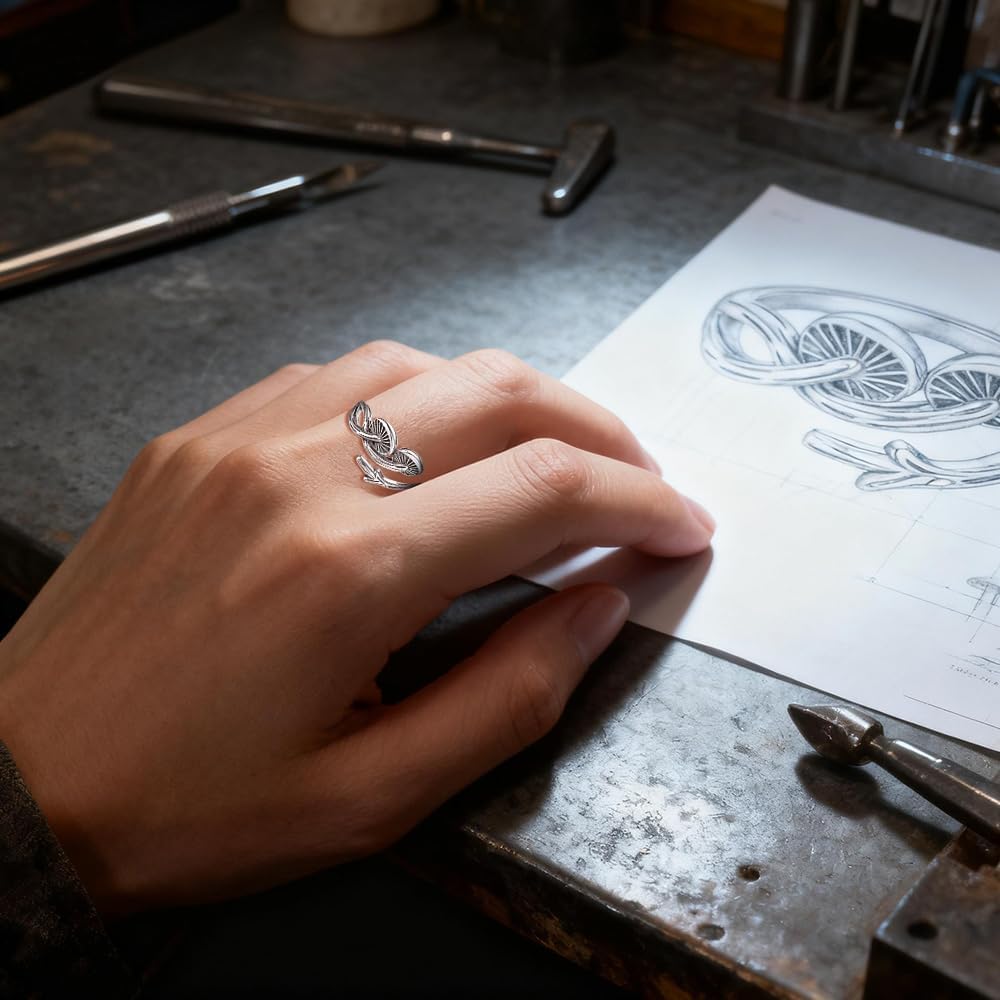 Mushroom Ring for Women Sterling Silver Adjustable Antique Ring Jewelry Gifts for Women Size 7 - Image 3