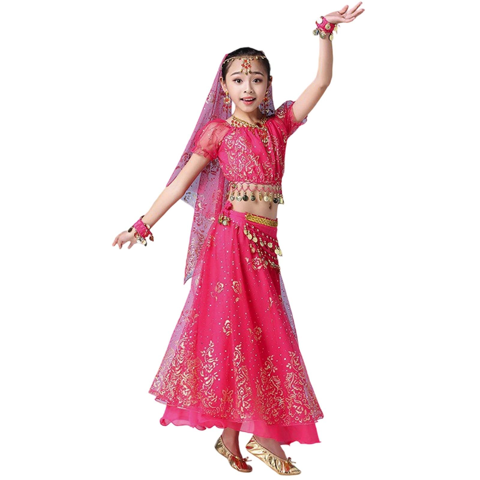 Generico Vestito Odalisca Bambina Ragazze Belly Dance Indianodel Costume Ballo InsiemiCarnevale Orientale Ragazzedanze del Ventre Vestiti Bambin Gonna Frange Ragazze Costume Bambina