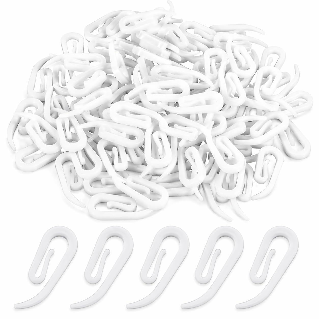 Stadux White Hooks Plastic Pack Of 100, 2.8X1.2cm, Premium Drapery Hooks For Windows, Doors & Shower Curtains - Fits Most Of Curtains