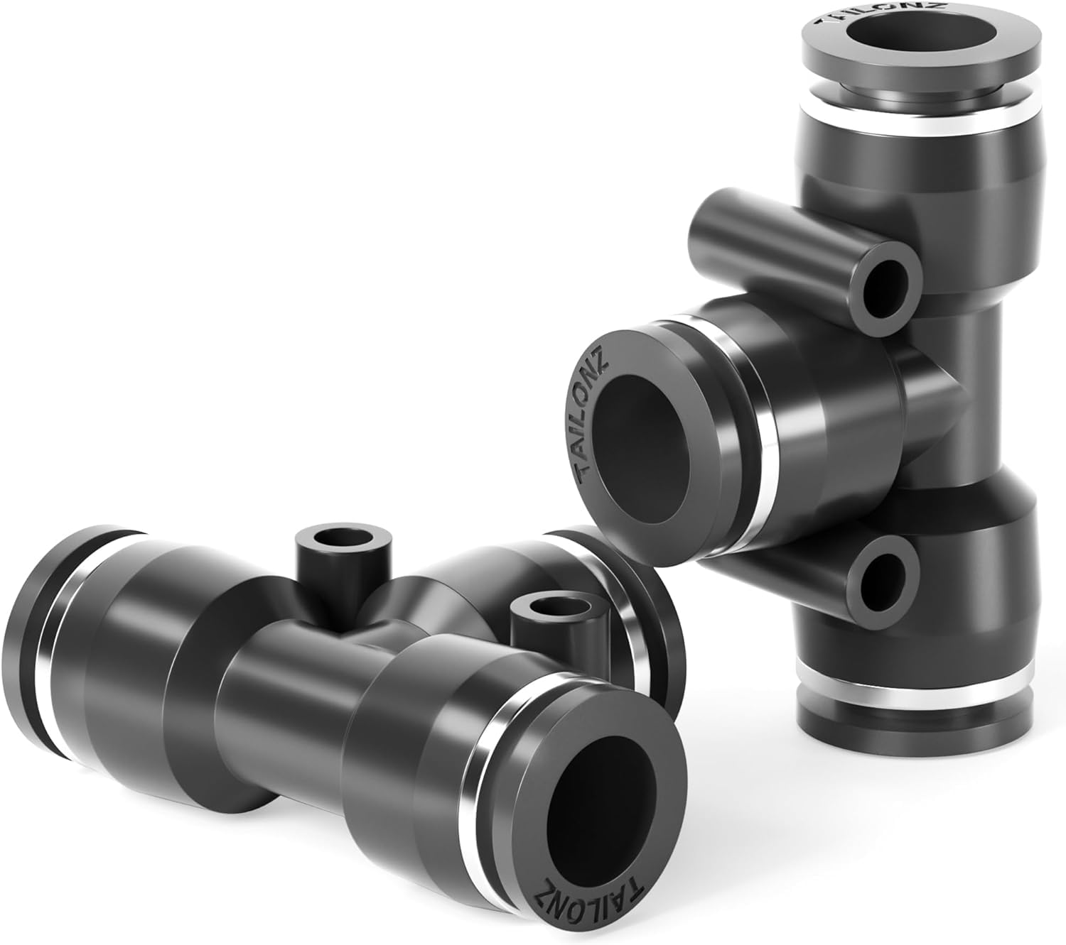 TAILONZ PNEUMATIC Black 1/8 inch OD Tee Plastic Push to Connect Fittings 3 Ways Tube Connect Push Fit Push Lock PE-1/8(Pack of 10)