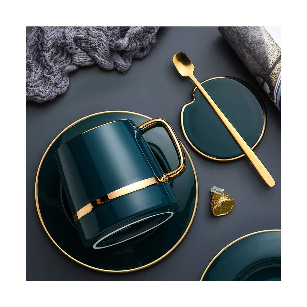 Generic Tazas de Café de Cerámica, Tazas de Café de Regalo, Tazas de Cerámica, Porcelana con Cuchara/Verde/350 Ml