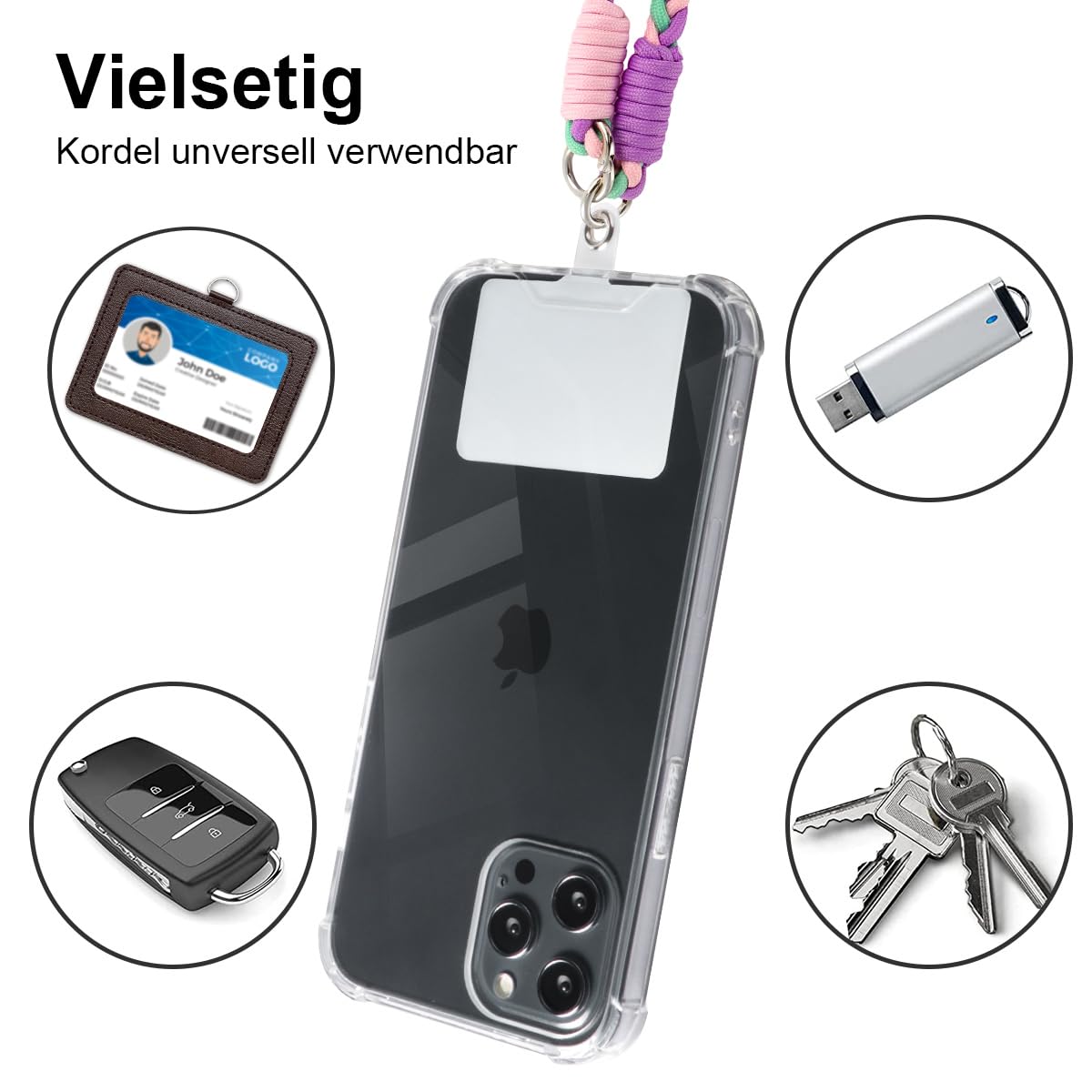 Handykette Universal zum Umhängen Handyband Kordel Kette für aus Nylon, Kompatibel mit jedem Handy und Smartphone,Phone Lanyard + 1 Stück Pad