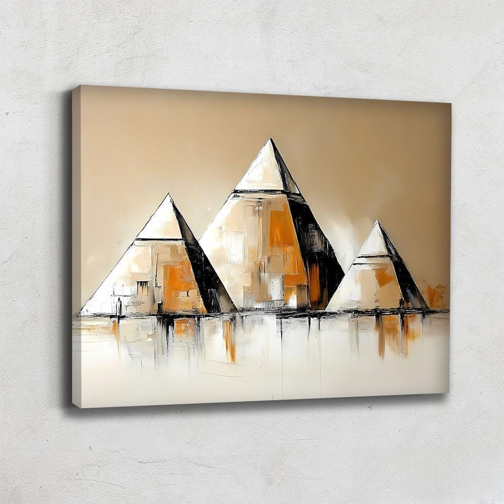 Cuadro egipcio Pirámide – Mural decorativo en Egipto – Lienzo impreso en pared, color beige – Deco de pared, elegante salón, – Cuadro egipcio – Impresión sobre lienzo – Idee Deco Bureau (80 x 60 cm)