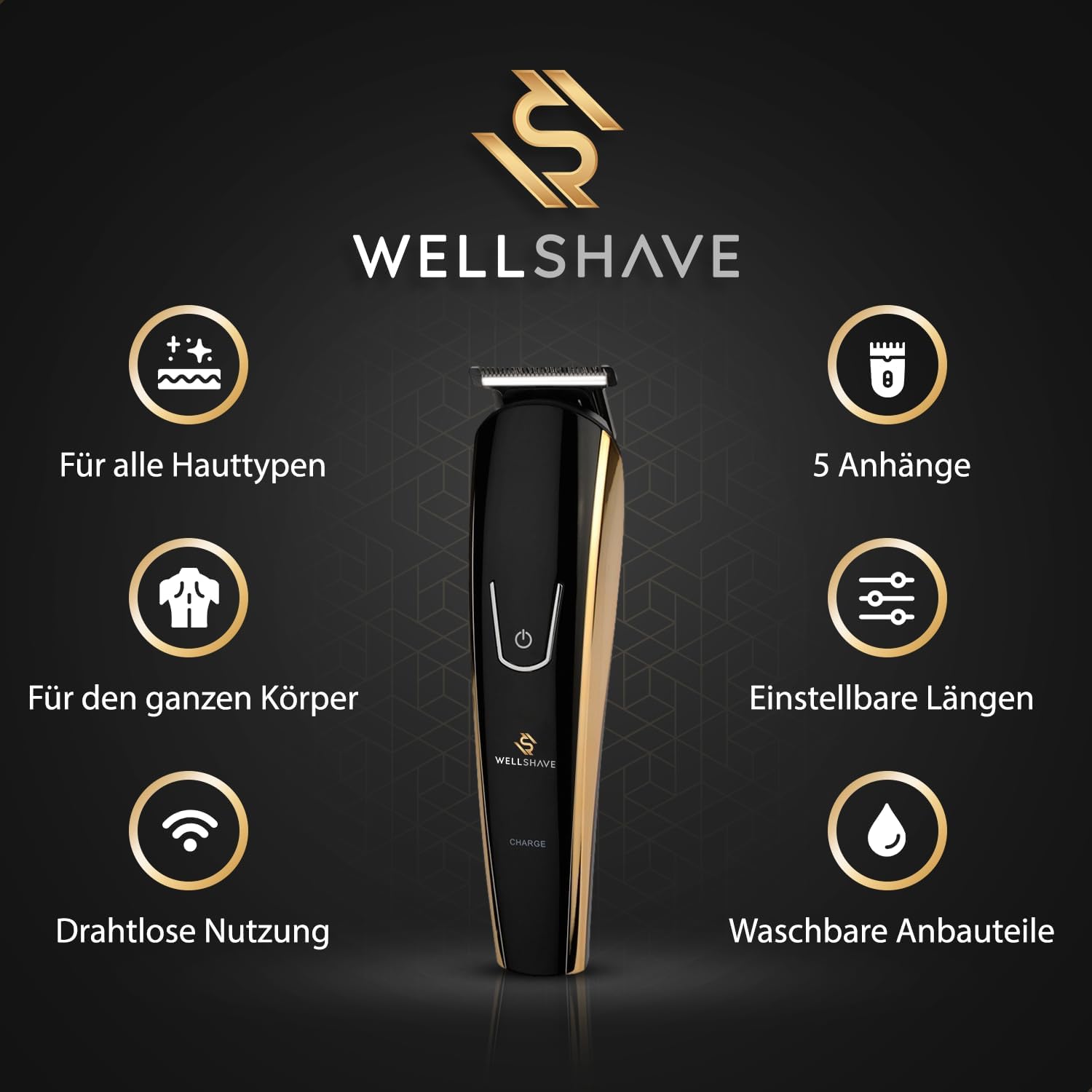 Wellshave 5 in 1 Tagliabarba Uomo PRO/Trimmer per Uomo/Capelli e Barba/Lunghezza Regolabile 1-12mm / Set Trimmer Tutto in Uno / Bodygroom Uomini