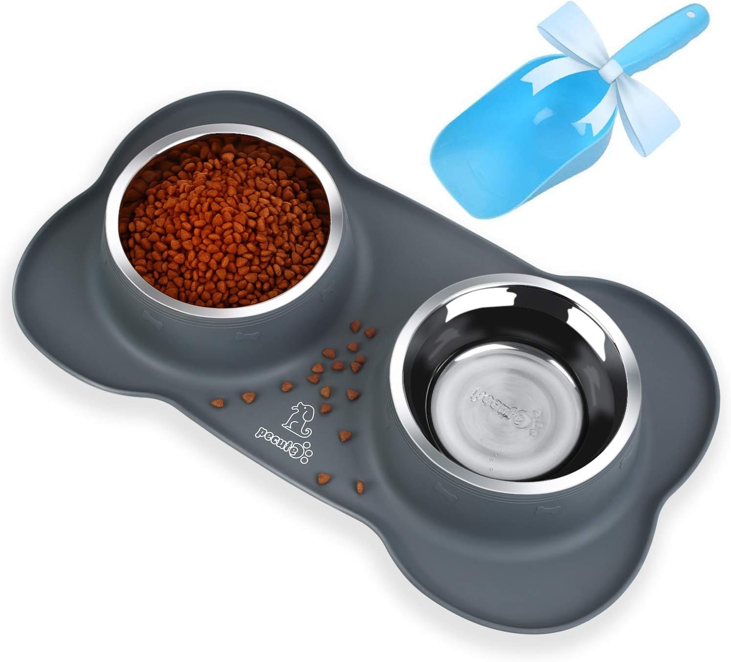 Pecute Dog Bowls Stainless Steel Double Pet Bowls Set with Non-Spill Non-Skid Silicone Mats Tray for Middle or Large Dog Water Food Feeder