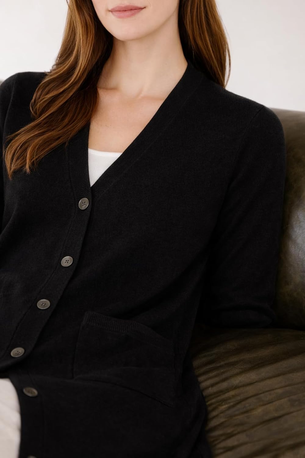 State Cashmere Women's Button Front Cardigan 100% Pure Cashmere V Neck Fashion Sweater Dress with Pockets