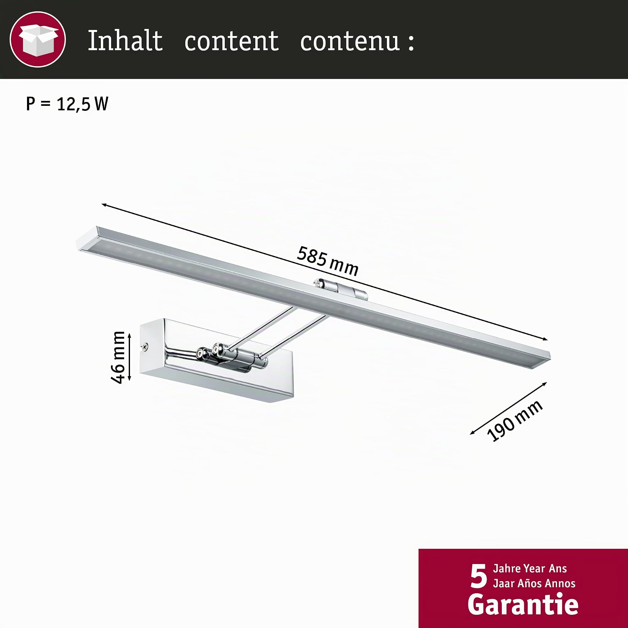 Paulmann 99890 Galeria LED Bilderleuchte Beam Sixty 11W Chrom 230V Metall