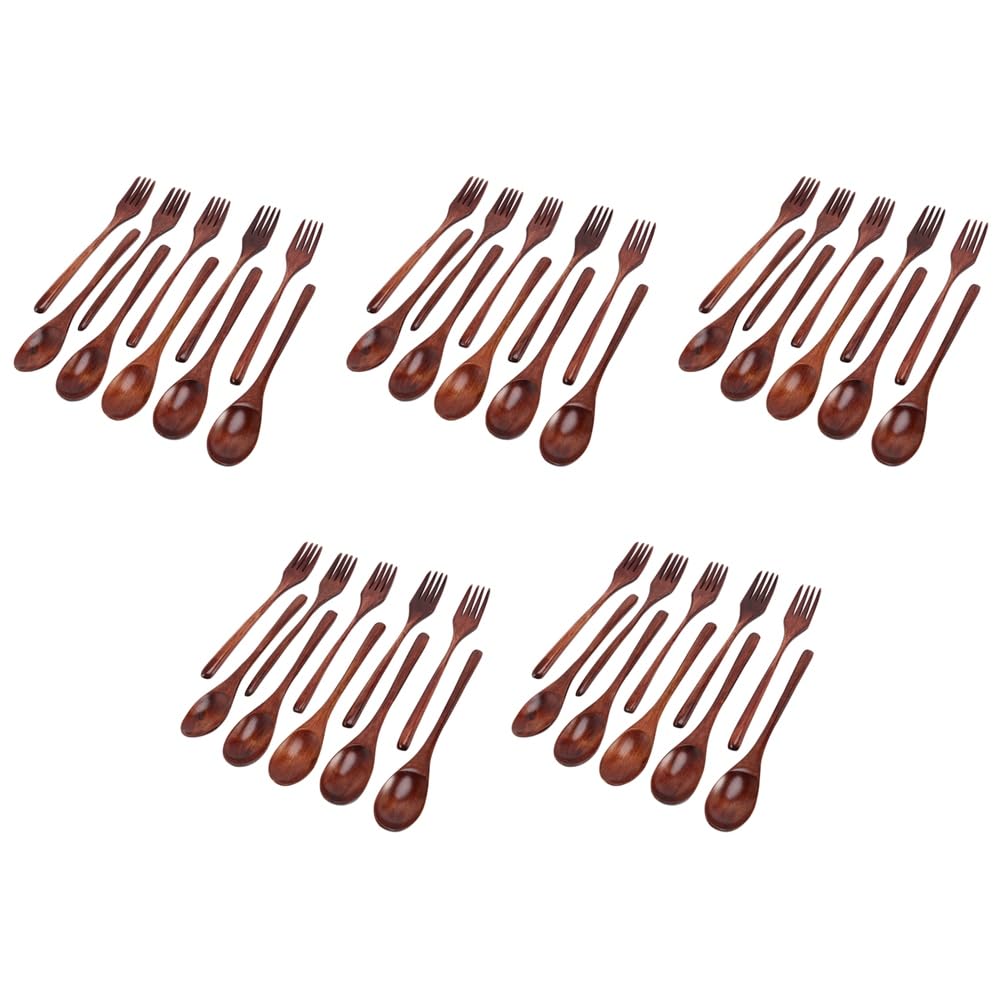 Hndhbfgrt 50 Pcs Wooden Spoons Forks Set Wooden Utensil Set Reusable Natural Wood Flatware Set for Cooking Stirring Eating