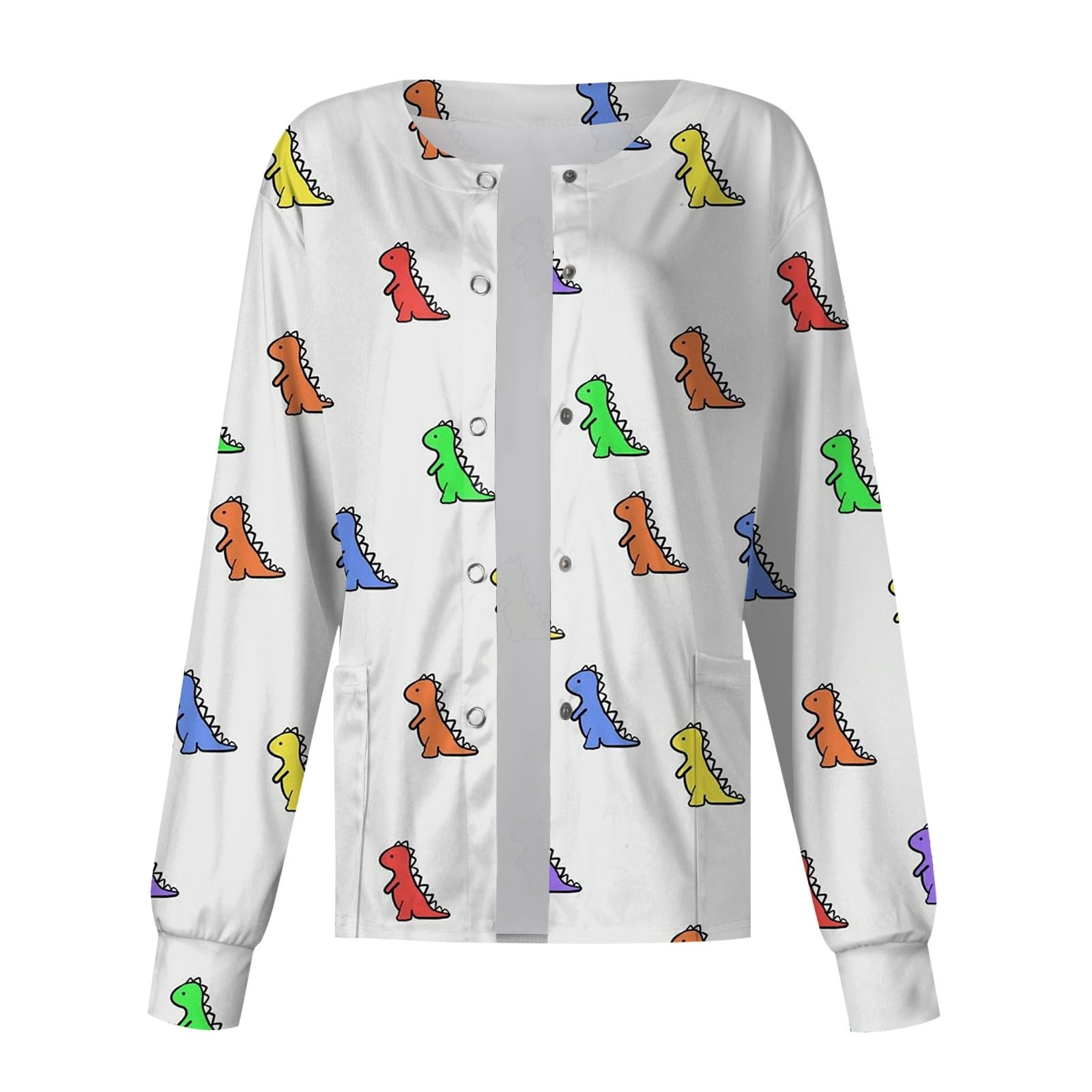 JCCDMZSLPlus Size Long Sleeve Scrub Ladies Work Blouses Casual Loose Fit Nurse Uniform Cute Scrub with Pockets