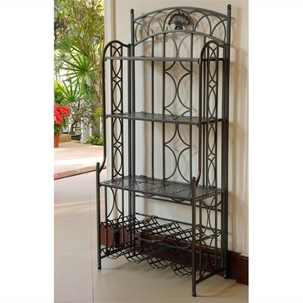Pemberly Row Iron Bakers Wine Rack in Antique Black