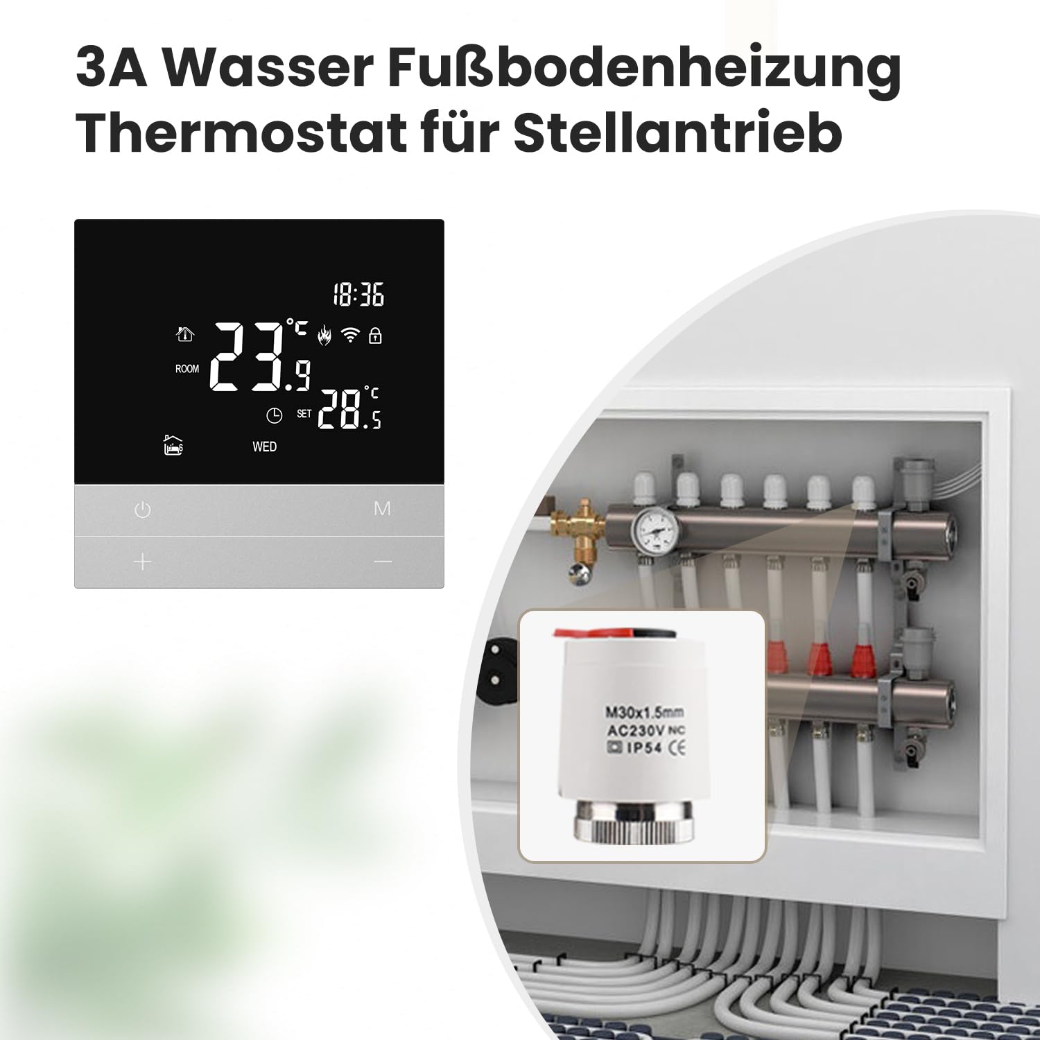 AVATTO Thermostat für Wasser-Fußbodenheizung, Smart WiFi Thermostat, programmierbarer Raumthermostat, kompatibel mit Alexa & Google Home, Fernbedienung über AVATTO-App oder Smart-Life-App