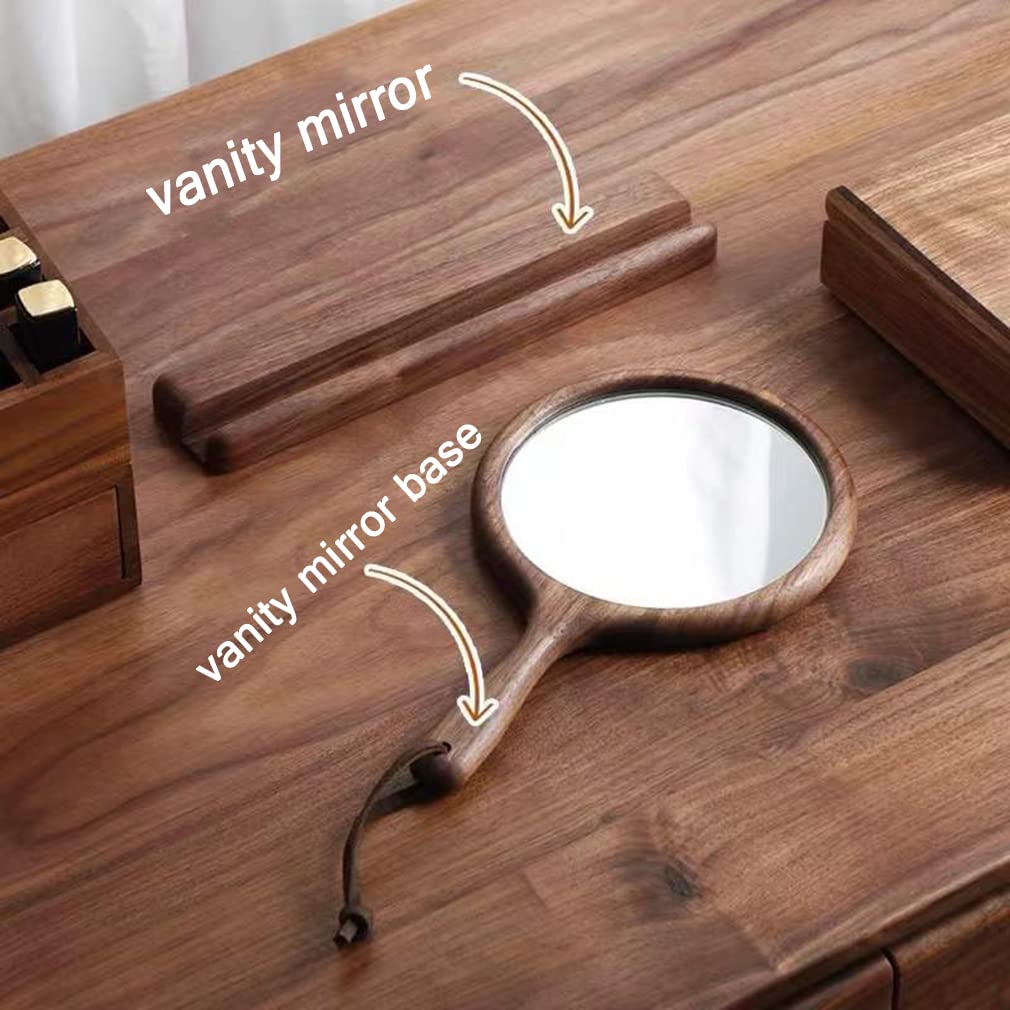 Espejo de Mano con Base, Espejo de Mano de Madera para peluquería, Espejo Vintage para Maquillaje, Espejos Colgantes compactos portátiles para tocador de salón, marrón