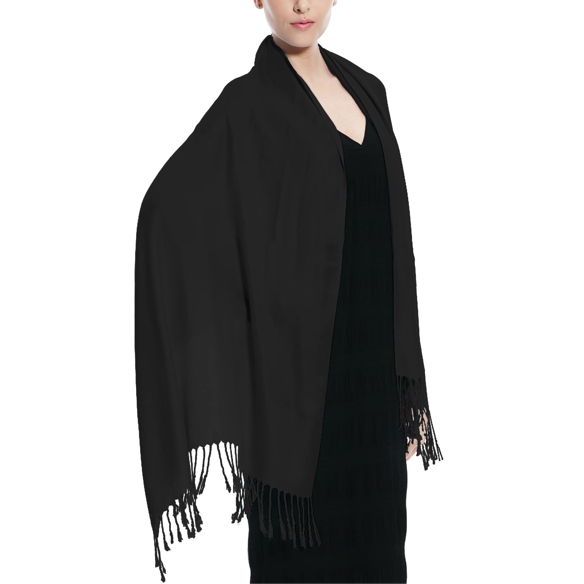 Women Large Soft Silky Pashmina Shawl Wrap Scarf in Plain Solid Colors-image-10