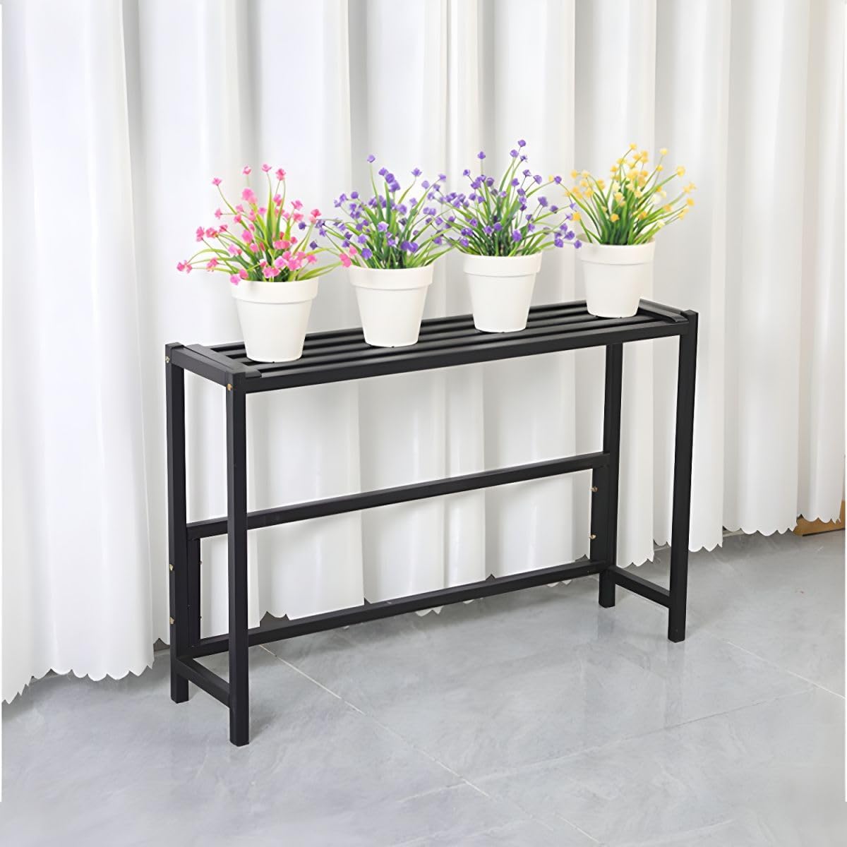 CraftThink Plant Stand, Black Metal Plant Shelf Display Rack Heavy Duty Flower Pot Holder for Indoor Home Outdoor Patio Balcony Yard, 39.5" L x 10" W x 19.5" H