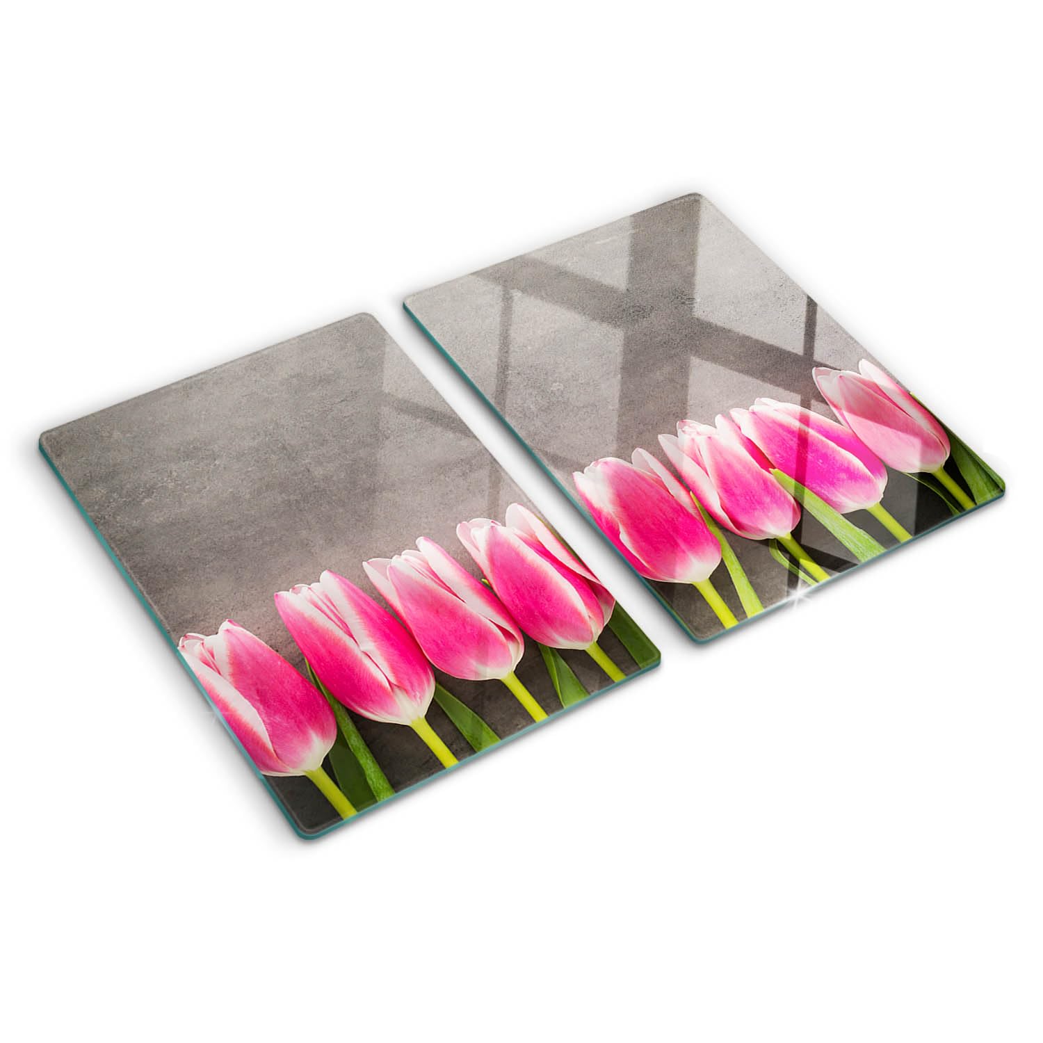Planche à découper en verre trempé 2x40x52 cm motif Tulipes roses