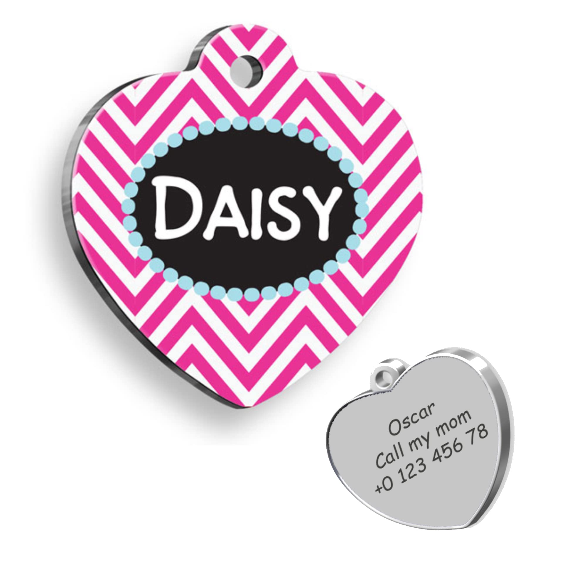Pink Heart Personalized Dog Tag - Custom Name Tag - ID Tag for Dog & Cat - Customized Pet Tags - Dog Name Tag - Cat Name Tag - Engraved Dog Tag