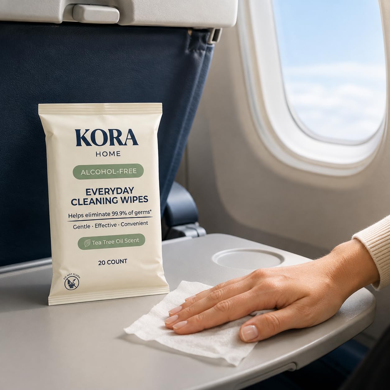 Kora Home Hand Sanitizing Wipes – Alcohol-Free with Tea Tree Essential Oil, Soft Viscose Blend Cloth, Individually Wrapped Travel Size Packets, 20 Count (Pack of 6) — Amazon image 5