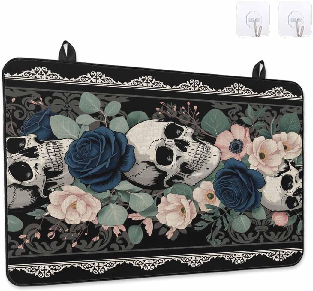 Stove Top Cover for Electric Stove Halloween Skull Flowers Eucalyptus Leaves 28.5" x 20.5" Heat Resistance Electric Stove Cover Glass Stove Top Protector Washer/Counter Protector
